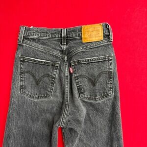 Levis Premium Ribcage Straight Ankle Jeans Washed Black High Rise 25 x 26
